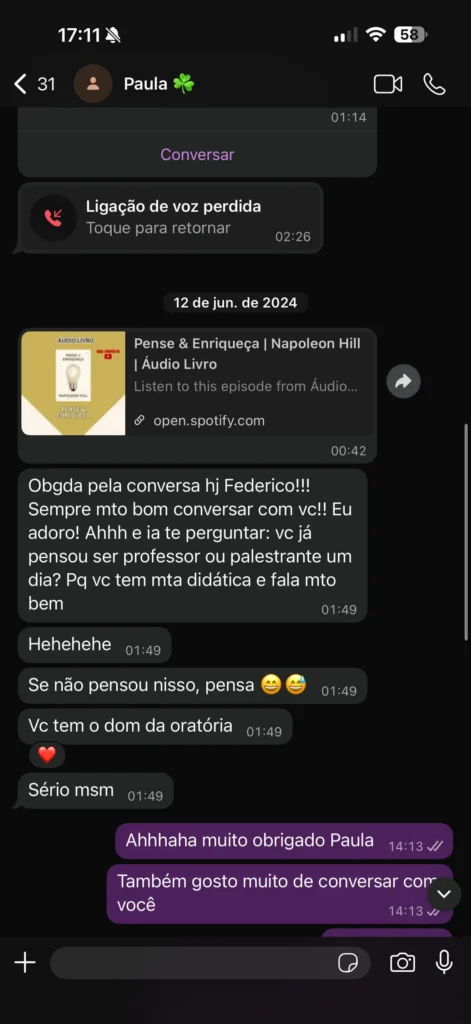 Print de depoimento de aluno do Além das Sombras (3)